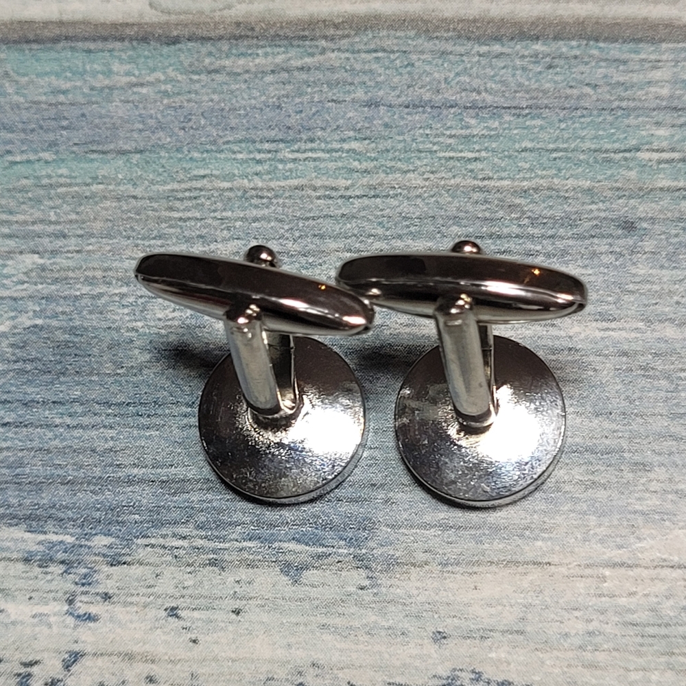 Round Green and silver Cufflinks. - Picture 4 of 8